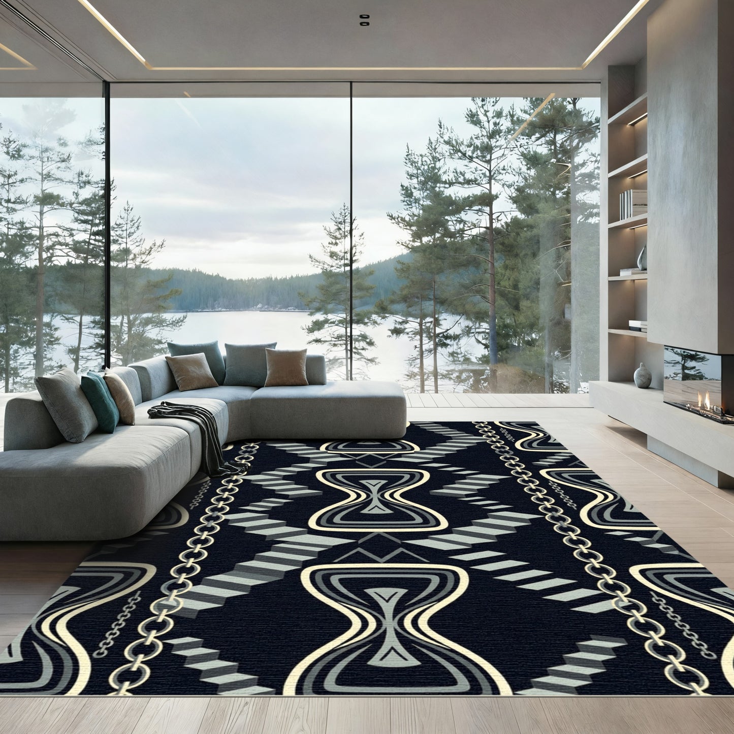 Abstract Staircase Hourglass Chain Composition Rug