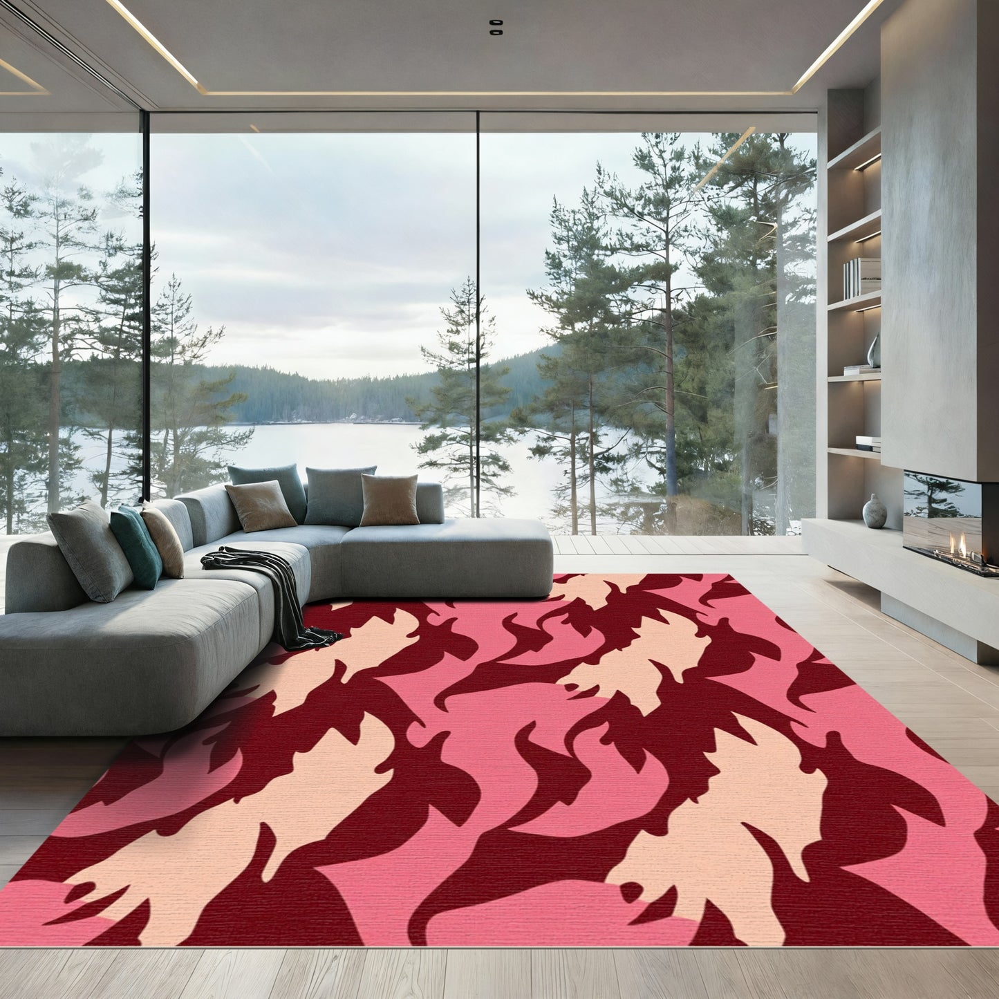 Crimson Pink Abstract Flame Composition Rug