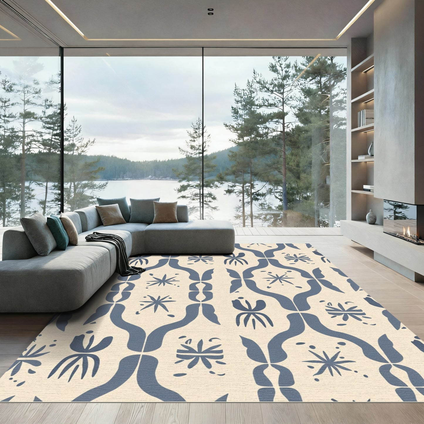 Indigo Floral Archway Statement Rug