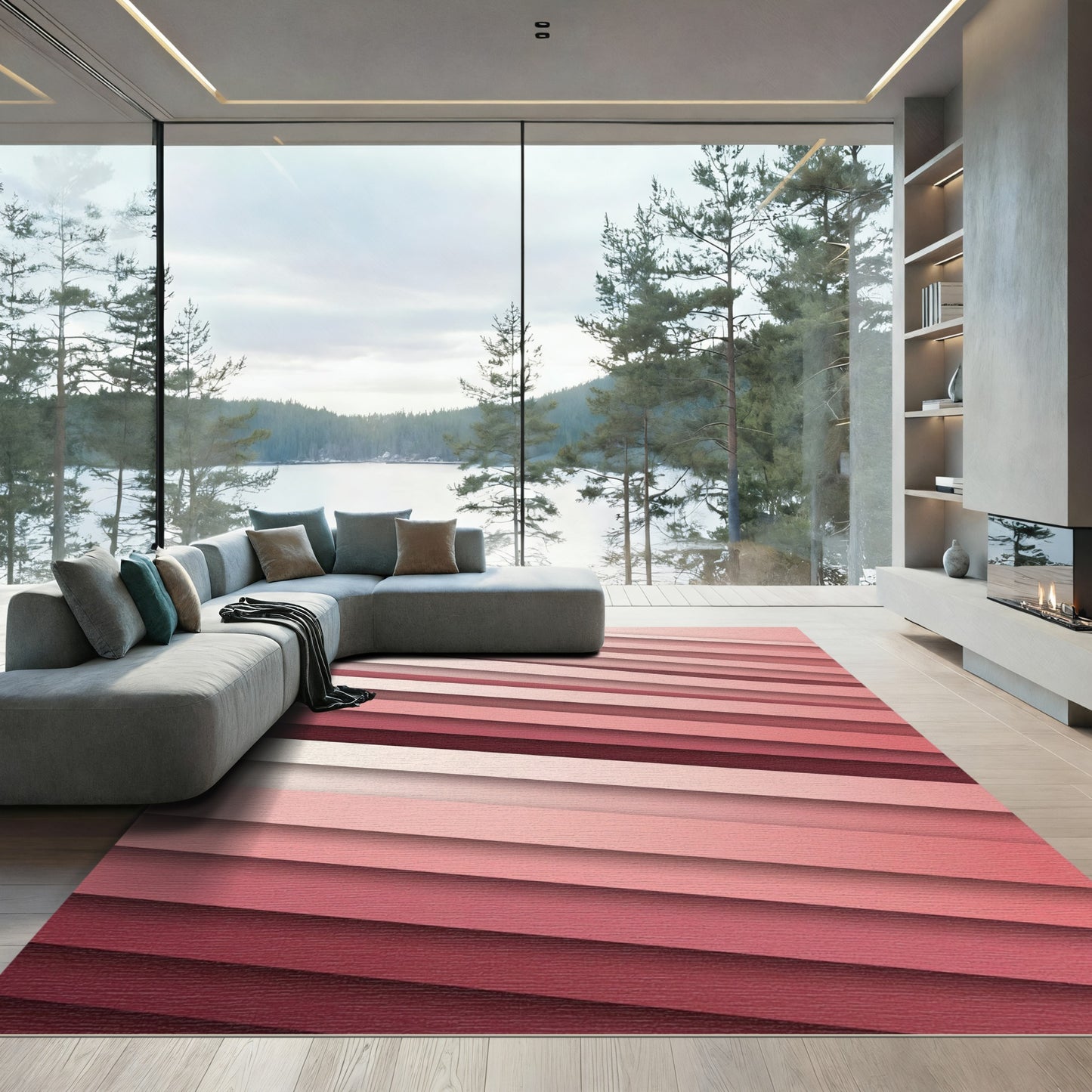 Striped Slate Pink Ombre Layers Rug