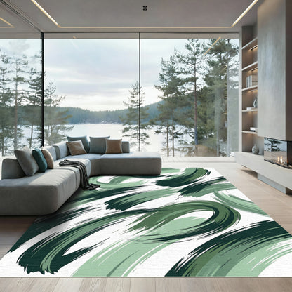 Abstract Swirl Green Brush Stroke Rug