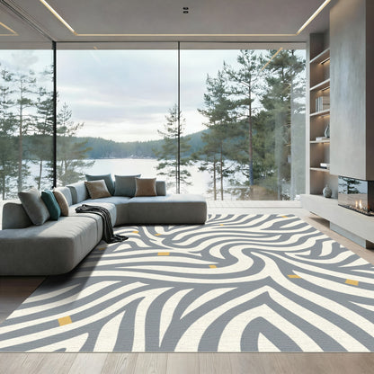 Gray White Striped Swirl Accent Rug