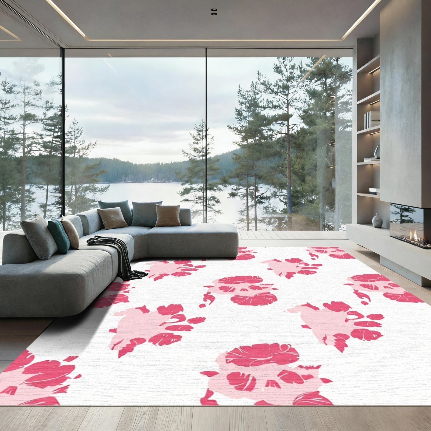 Pink Floral Splash Abstract Rug