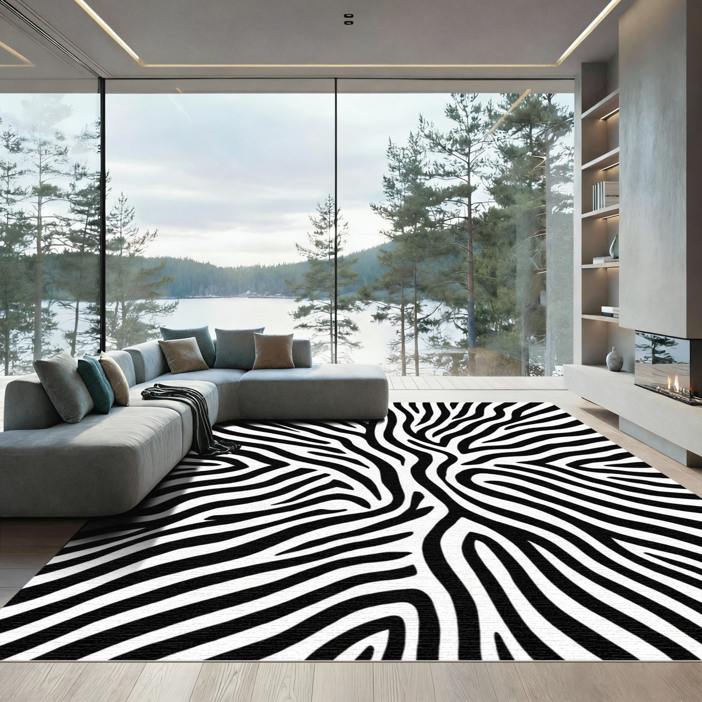 Black White Zebra Stripe Abstract Rug