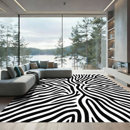 Black White Zebra Stripe Abstract Rug