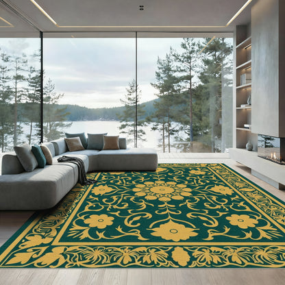 Deep Teal Gold Floral Medallion Rug