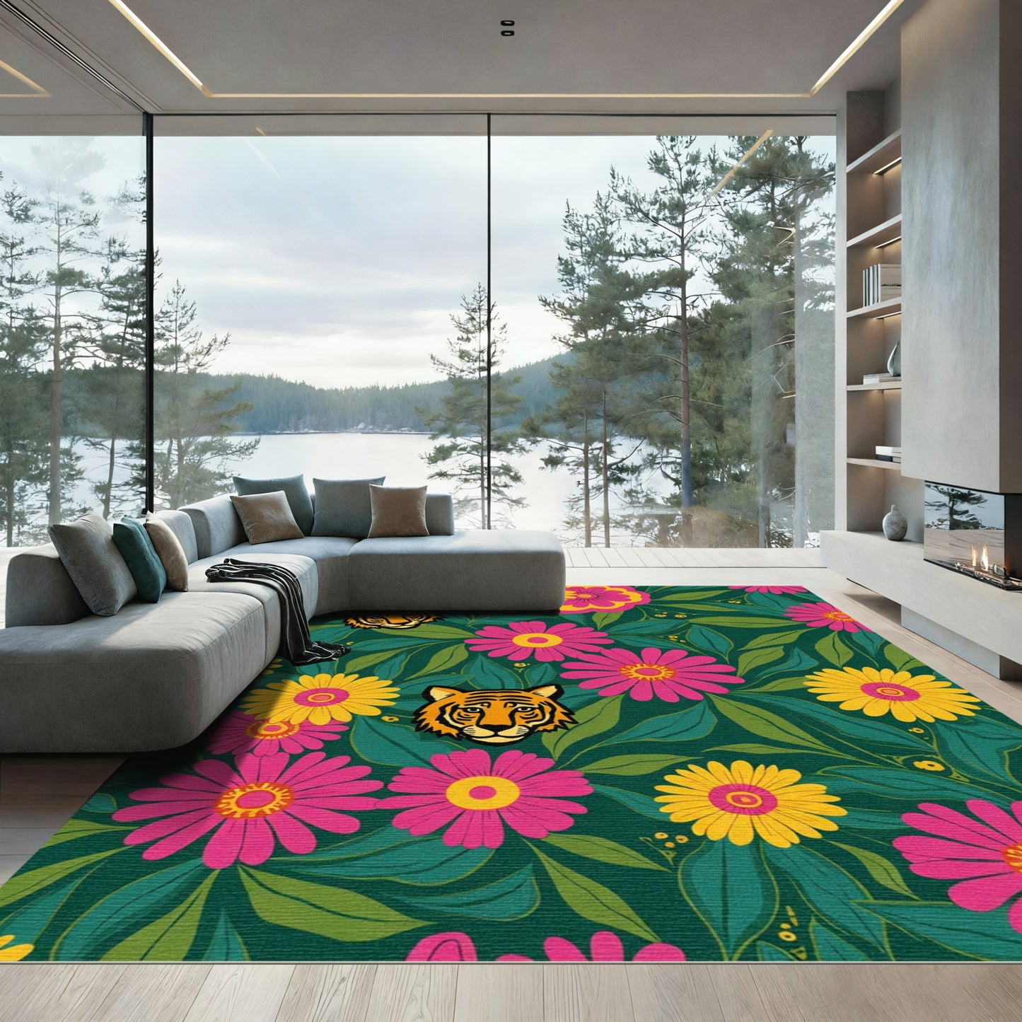 Vibrant Tiger Floral Garden Rug