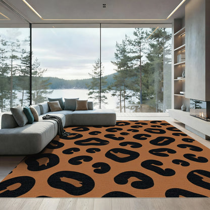 Sleek Black Spots Caramel Leopard Print Rug