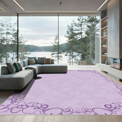 Pastel Lavender Floral Frame Rug