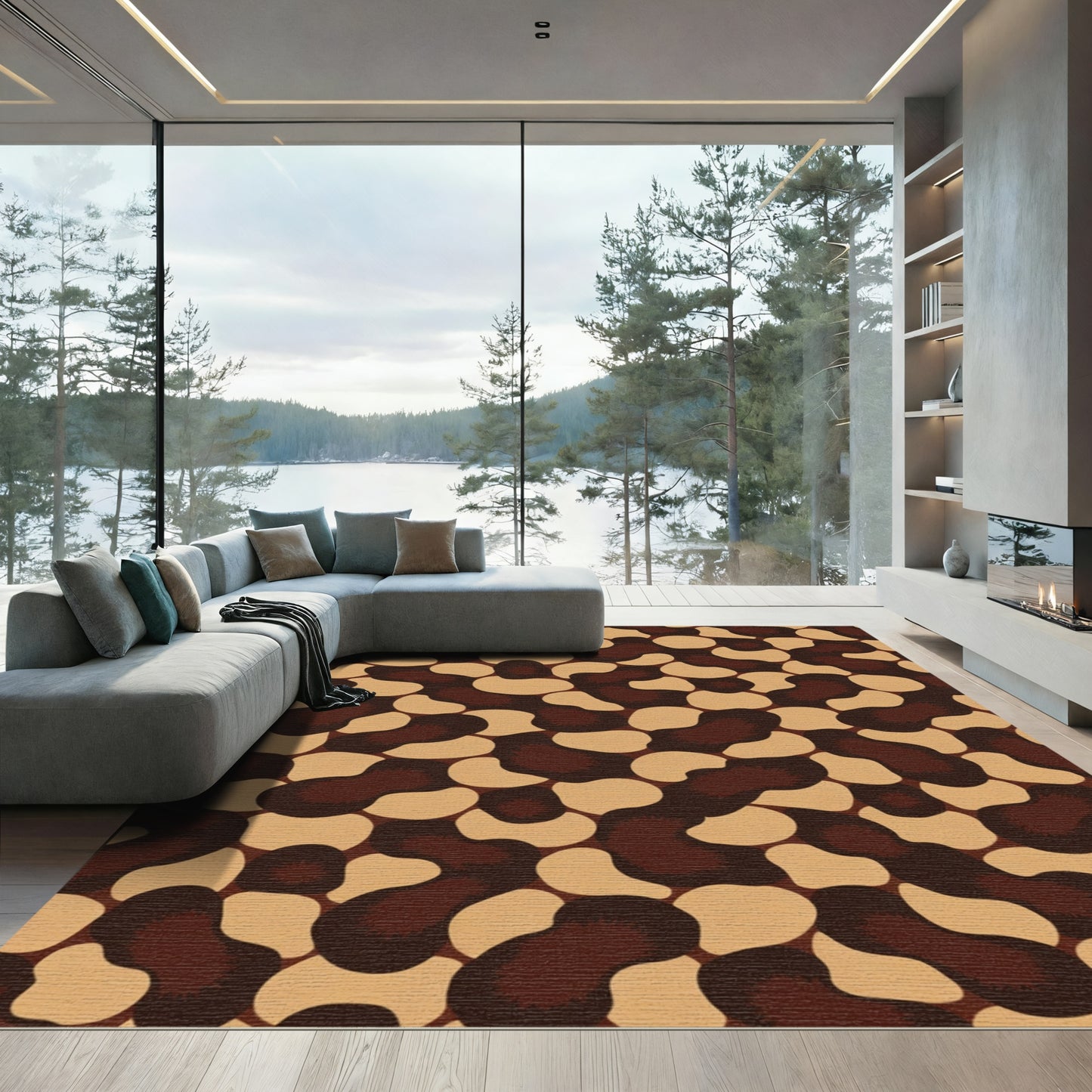 Brown Tan Abstract Spots Rug