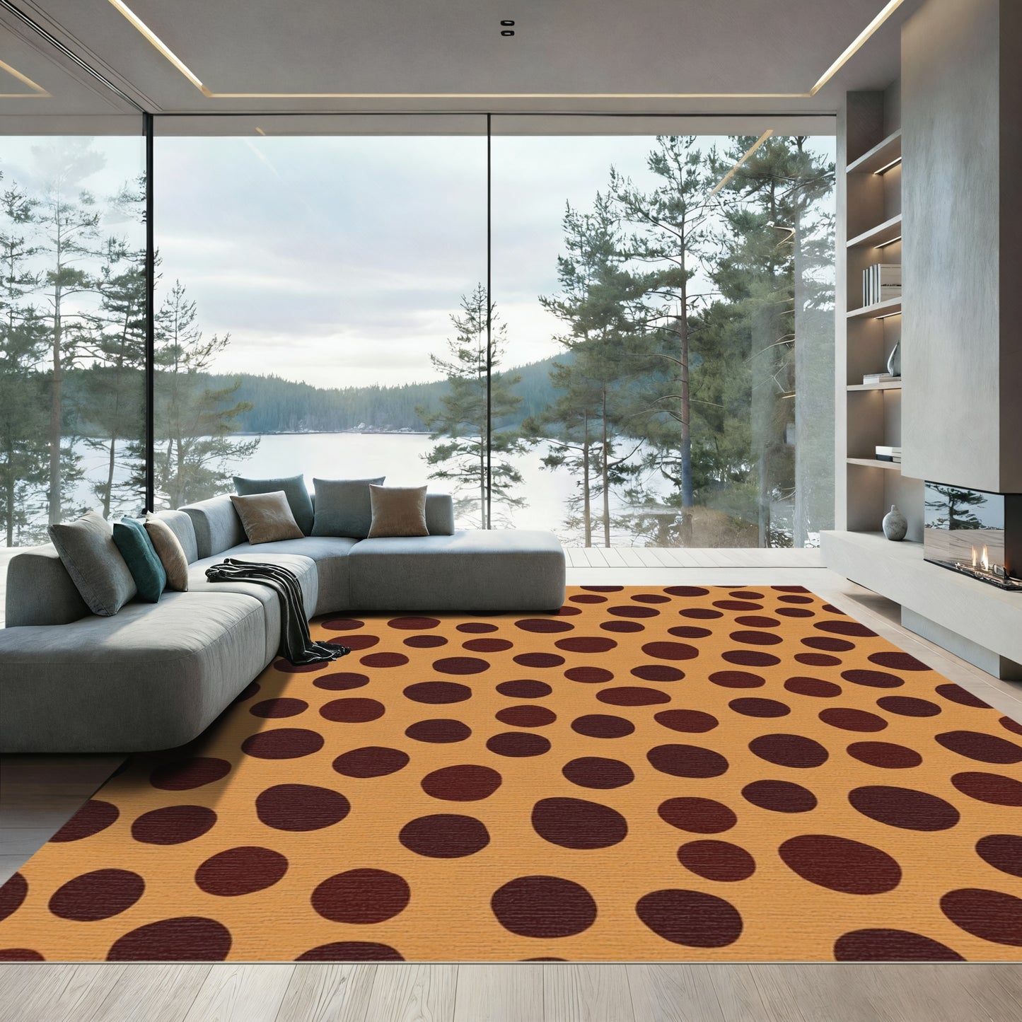 Warm Ochre Spotted Animal Print Rug