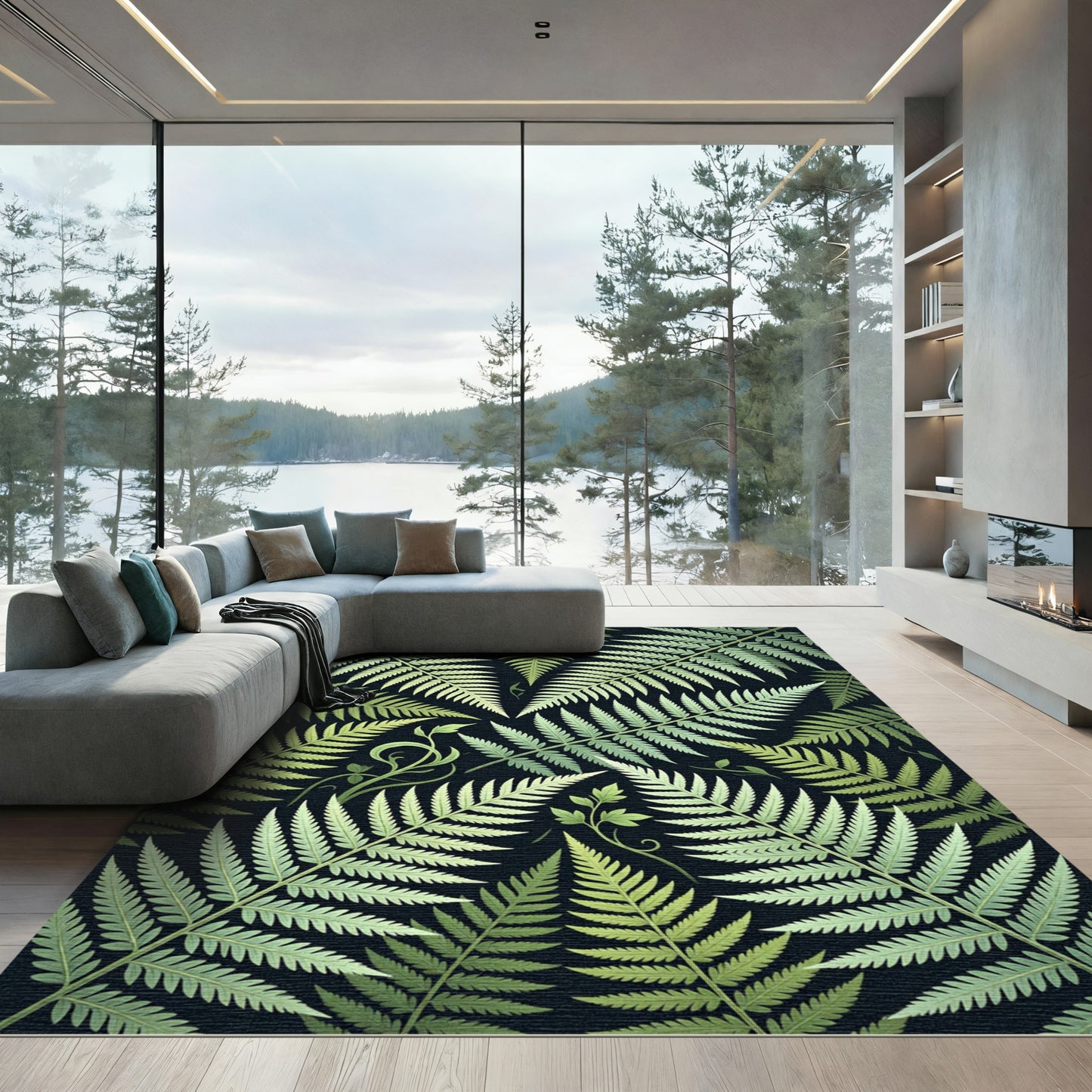 Fern Foliage Lush Green Garden Rug