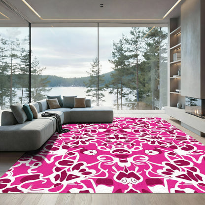Vibrant Magenta Floral Symmetry Rug
