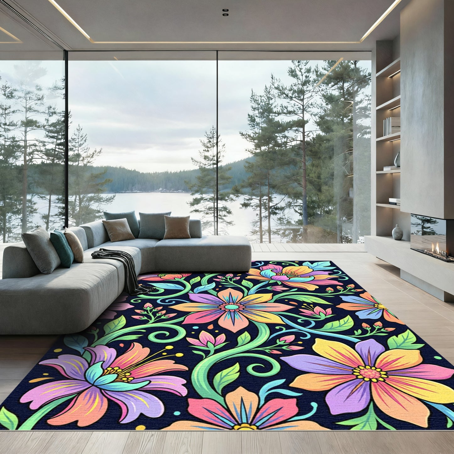 Vibrant Pastel Floral Enchanted Garden Rug