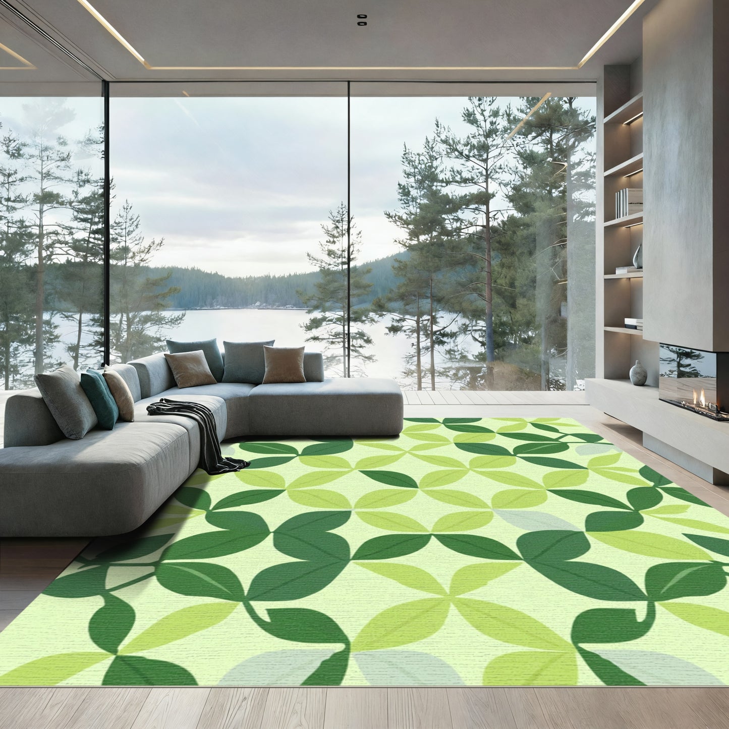 Green Leafy Petal Mosaic Rug