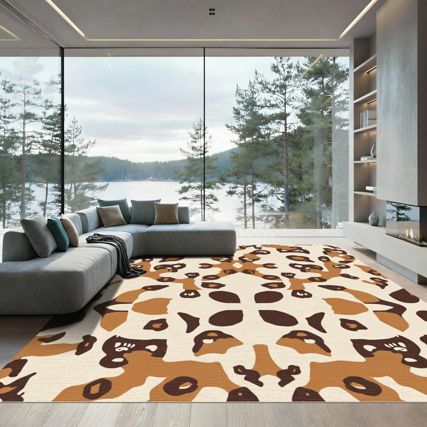 Brown And Cream Abstract Animalistic Forms Rug