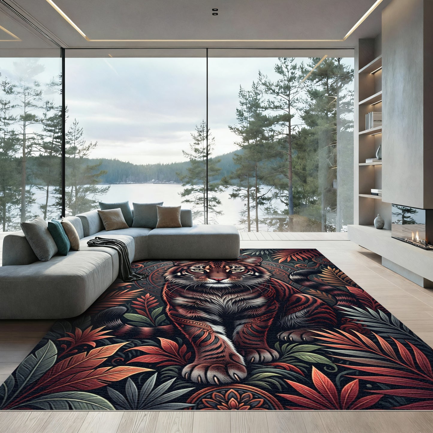 Intricate Tiger Bengal Floral Jungle Rug