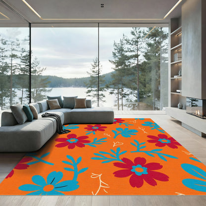 Vibrant Red Blue Floral Branches Rug