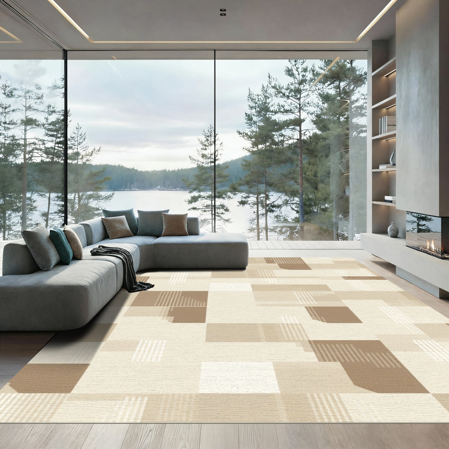 Earthy Neutral Geometric Block Rug