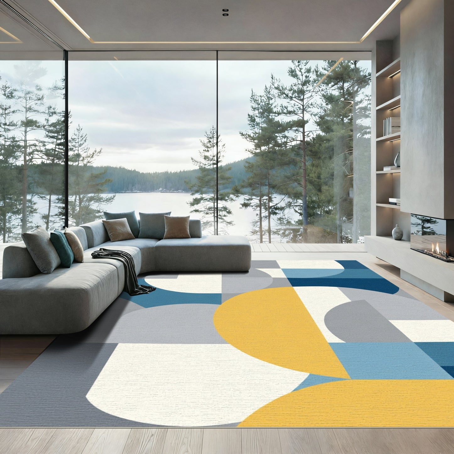Modern Geometric Circles And Squares Rug
