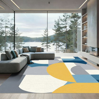 Modern Geometric Circles And Squares Rug