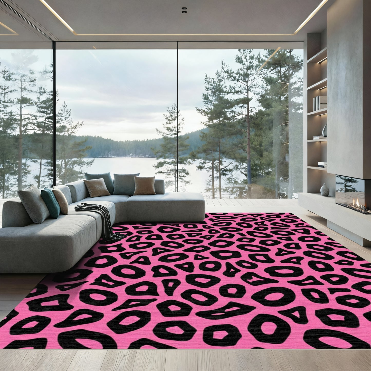 Pink Black Animal Spot Rug