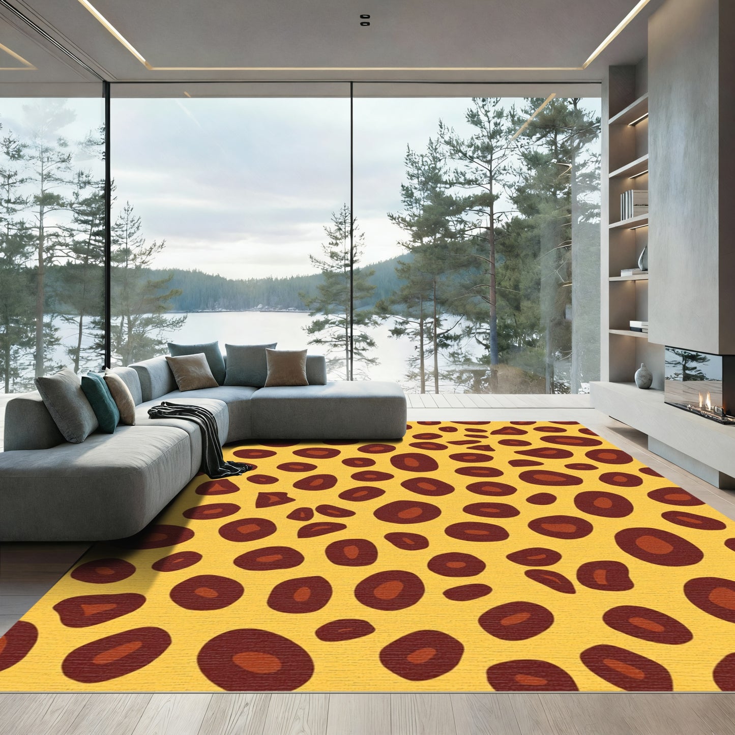 Golden Yellow Spotted Animal Print Rug