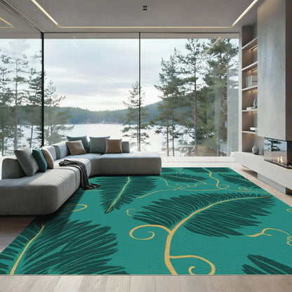 Teal Palm Frond Vine Rug