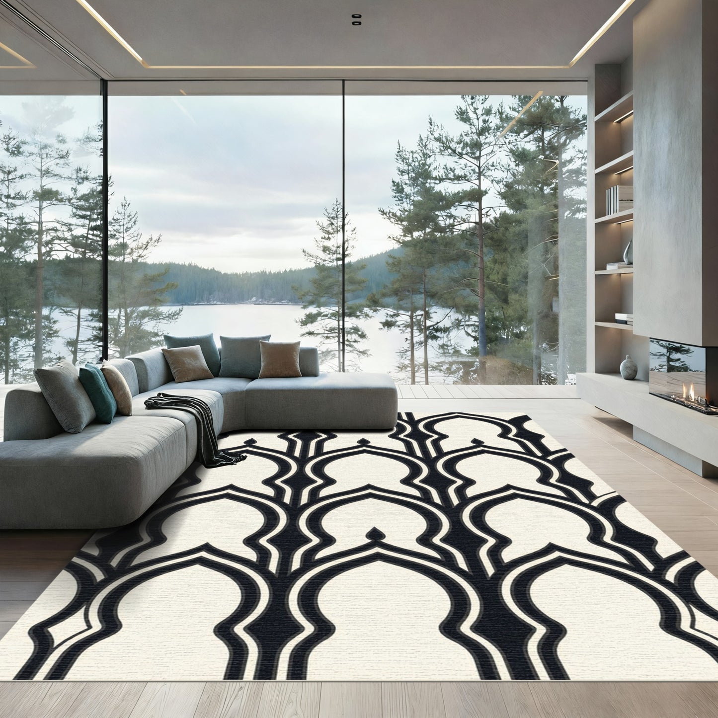 Monochrome Geometric Moorish Arch Rug