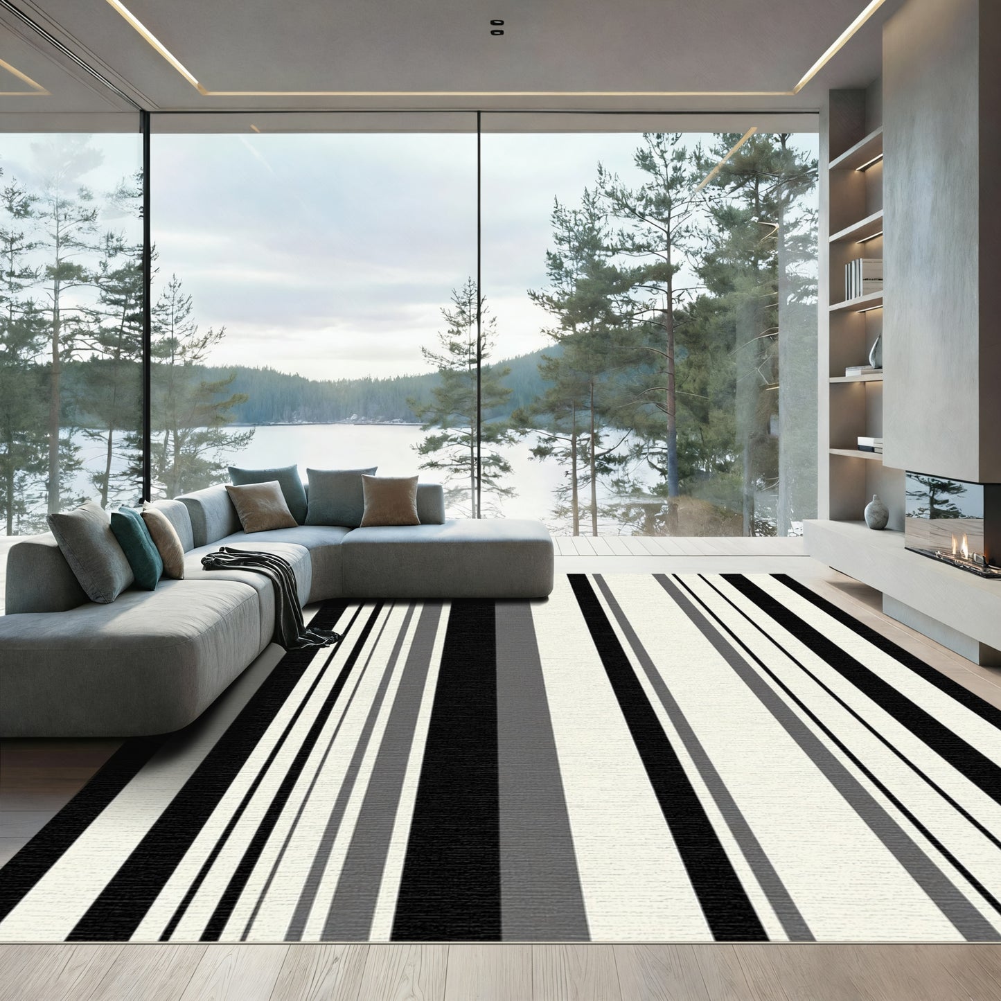 Monochrome Vertical Stripe Arrangement Rug