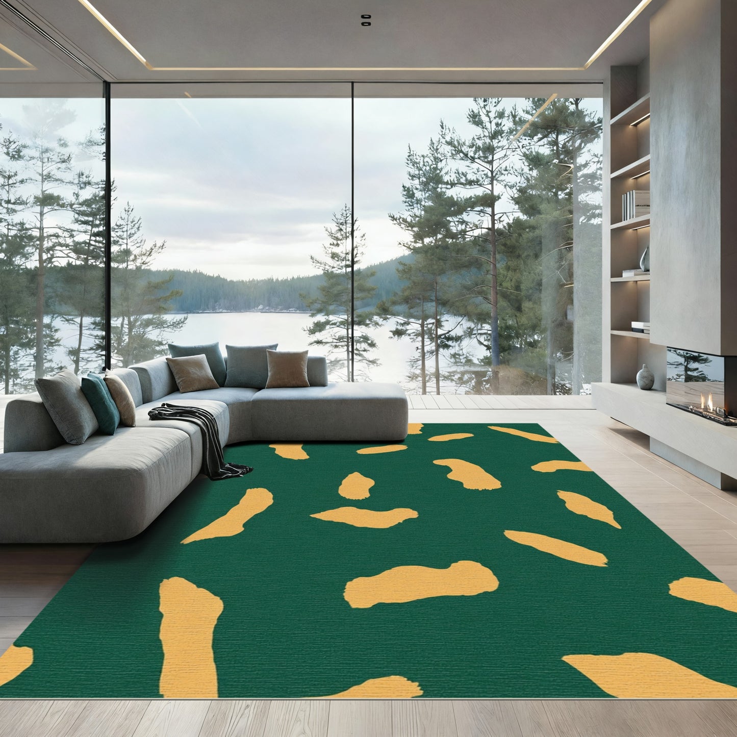 Deep Forest Yellow Brushstroke Scatter Rug