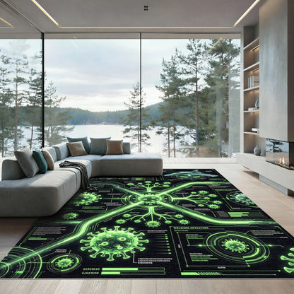 Cybernetic Green Virus Radar Interface Rug