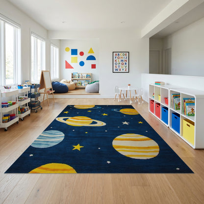 Navy Ringed Planets Stars Cosmic Rug