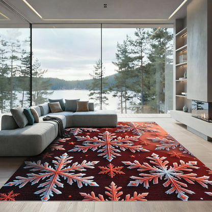 Crimson Snowflake Winter Holiday Arrangement Rug