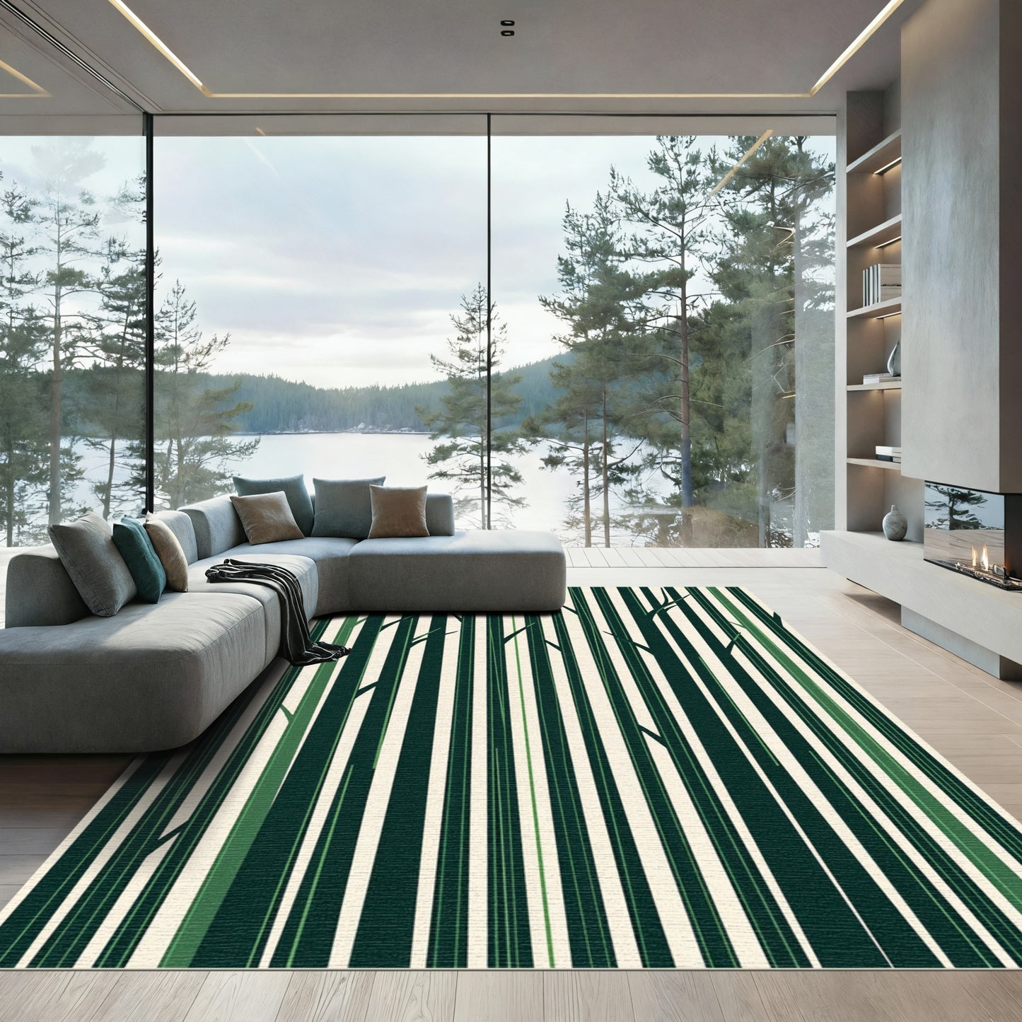 Dark Green Vertical Forest Trees Rug
