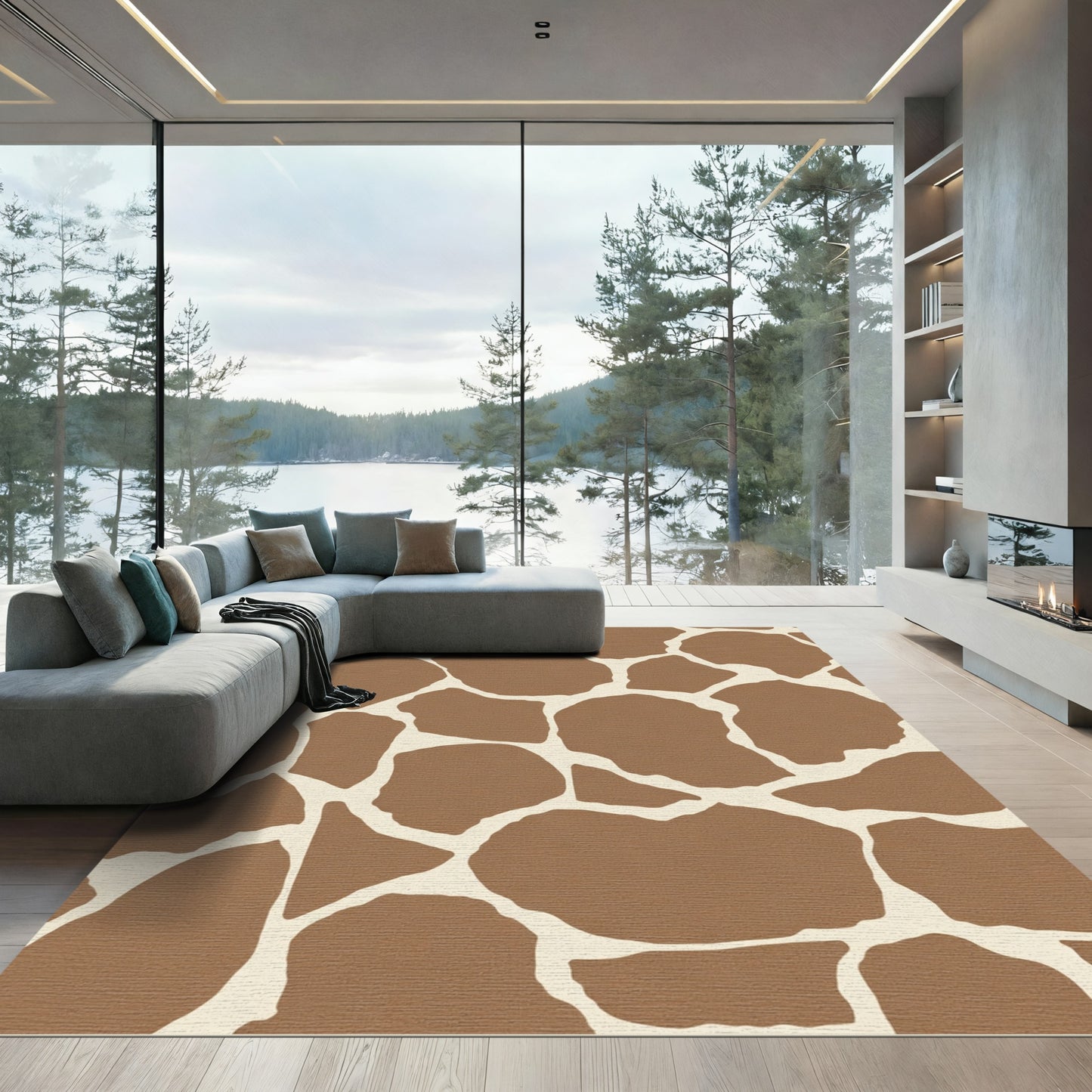Brown White Organic Giraffe Spots Rug