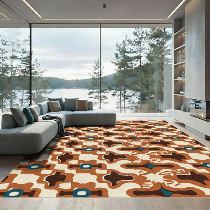 Retro Terracotta Abstract Medallion Rug