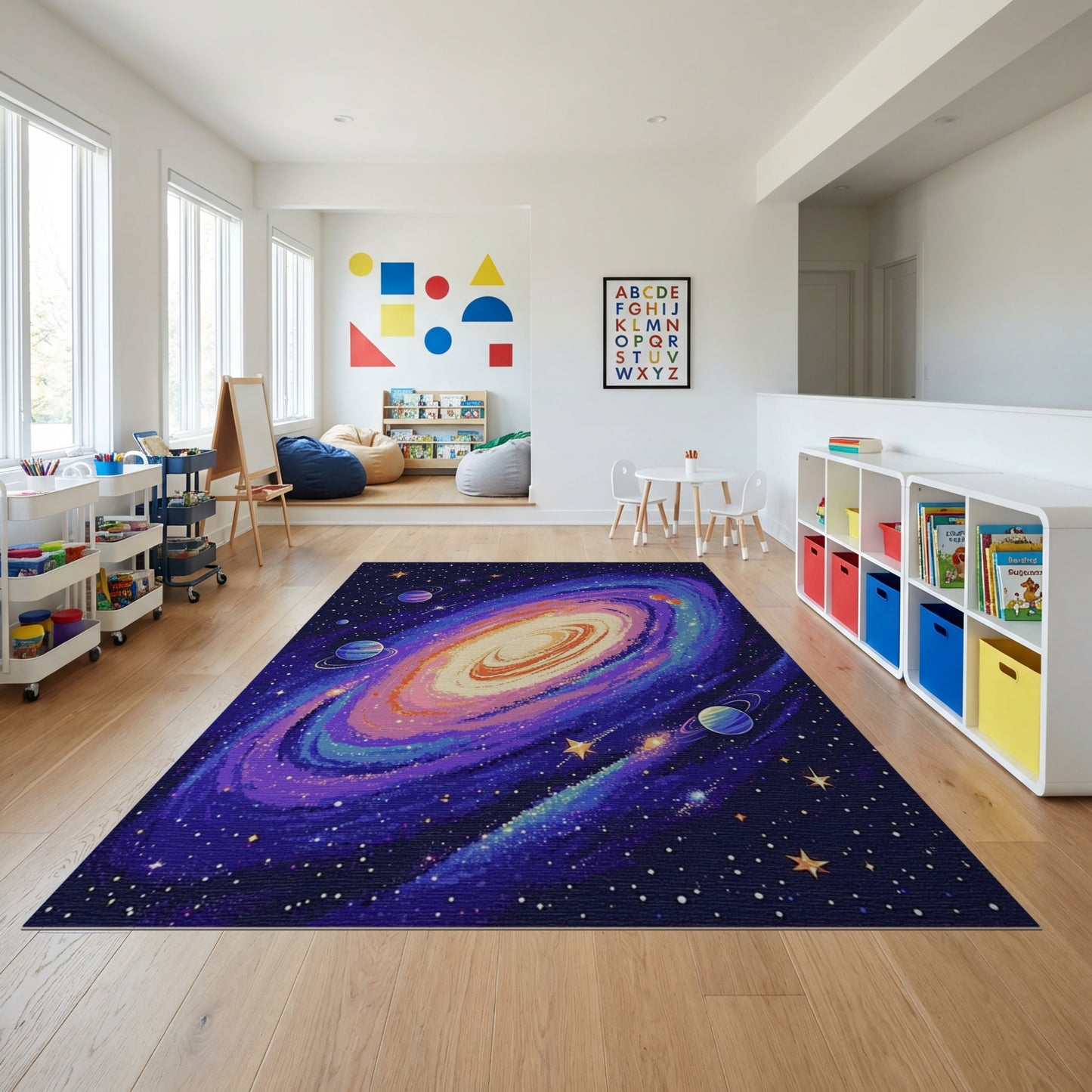 Vibrant Spiral Galaxy Cosmic Stars Rug