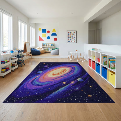 Vibrant Spiral Galaxy Cosmic Stars Rug