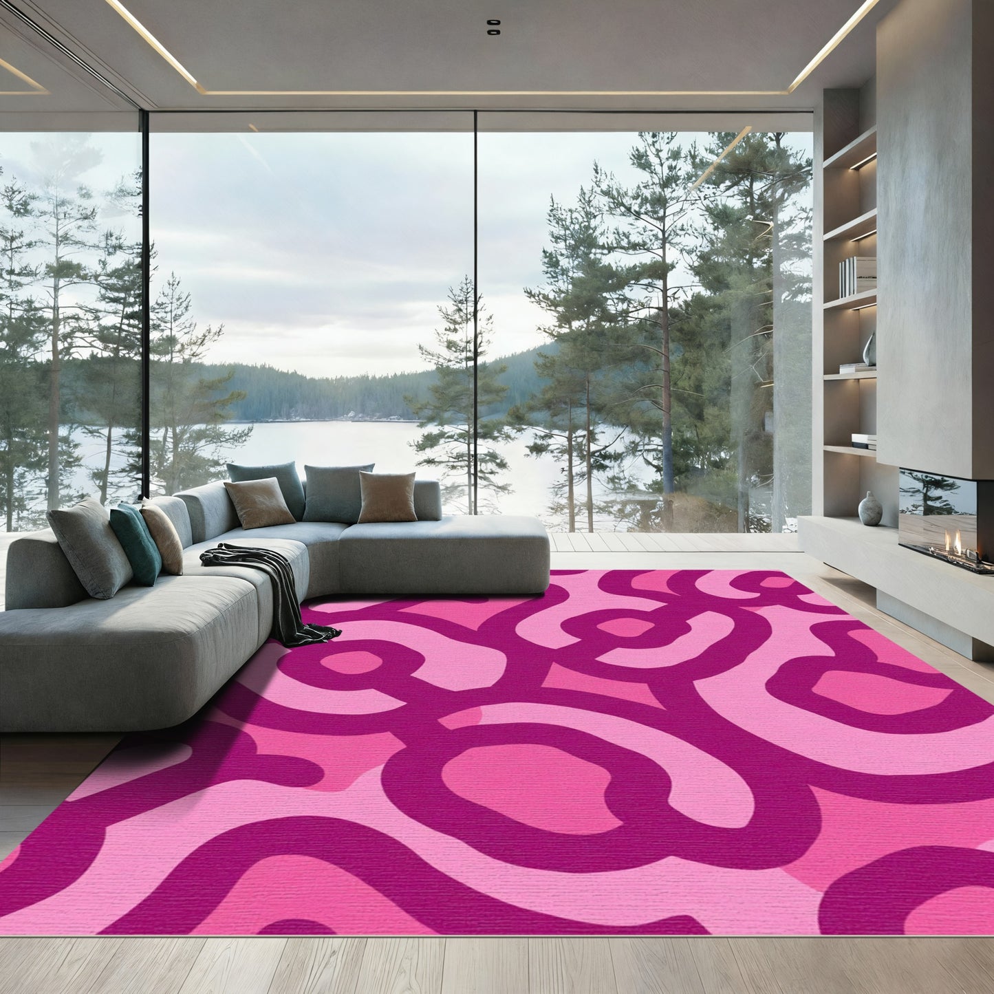 Pink Abstract Swirls Rug