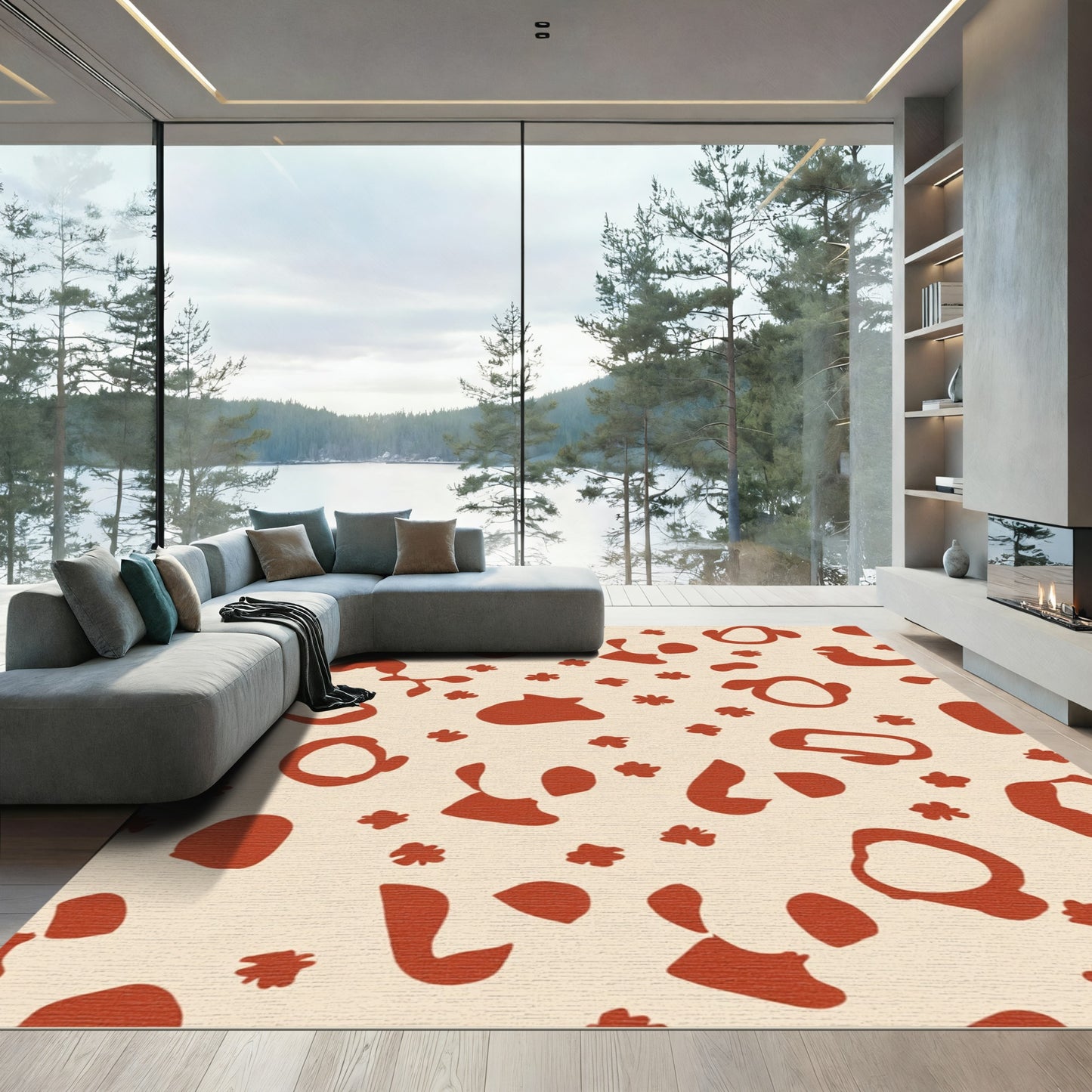 Terra Cotta Abstract Organic Shapes Rug