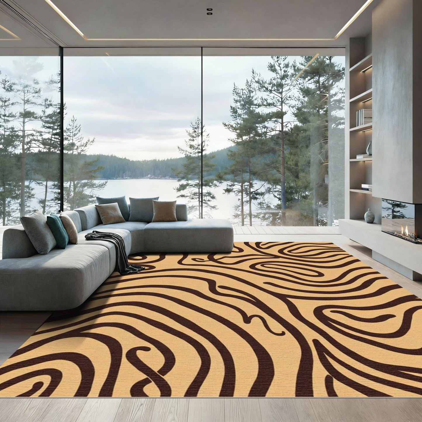 Tan Brown Wavy Organic Lines Rug