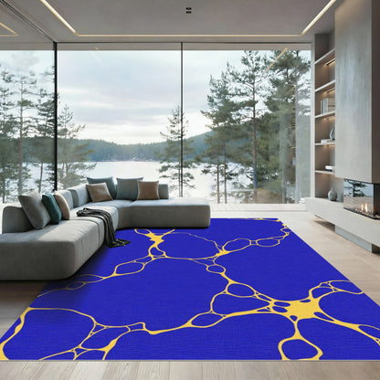 Bold Yellow Veins on Cobalt Blue Rug