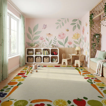 Whimsical Fruit Vegetable Border Rug