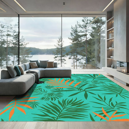 Turquoise Green Palm Leaf Ensemble Rug