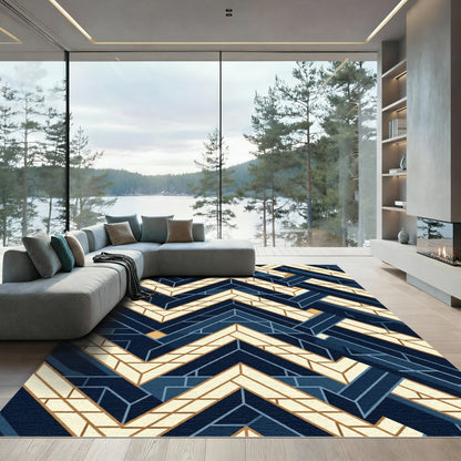 Navy Geometric Chevron Interlocking Abstract Area Rug