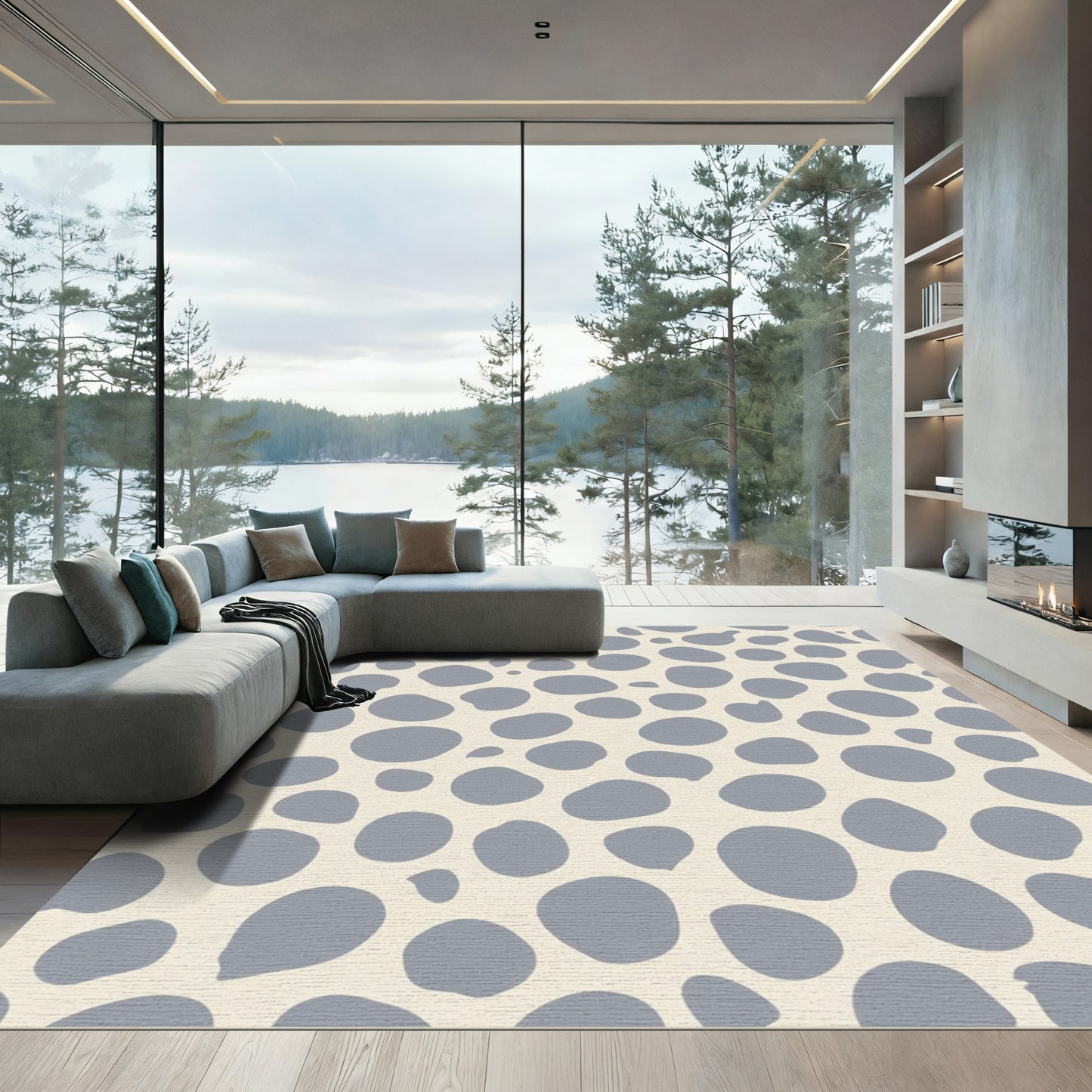 Soft Gray Blob Dots Cream Rug