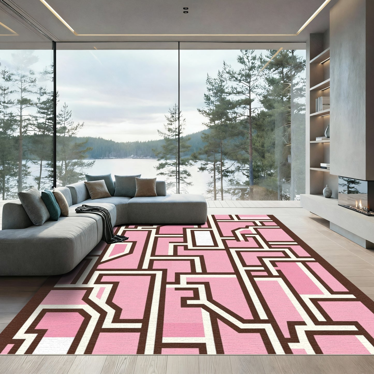 Hot Pink Geometric Lattice Rug