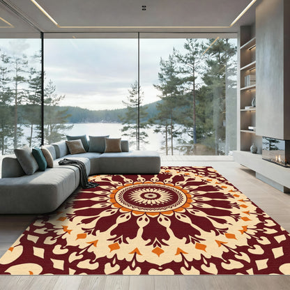 Burnt Orange Cream Floral Mandala Rug