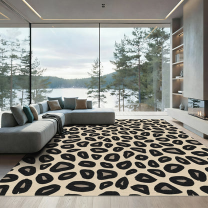 Tan Black Spotted Wild Animal Hide Rug